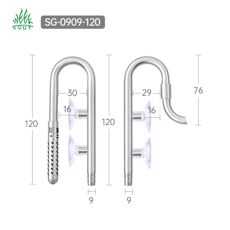 WEEKAQUA SG-0808-120 Stainless Steel Fish Tank Water Pipe 8mm Aquarium Lily Pipe Inflow Violet Outflow Set for Filter