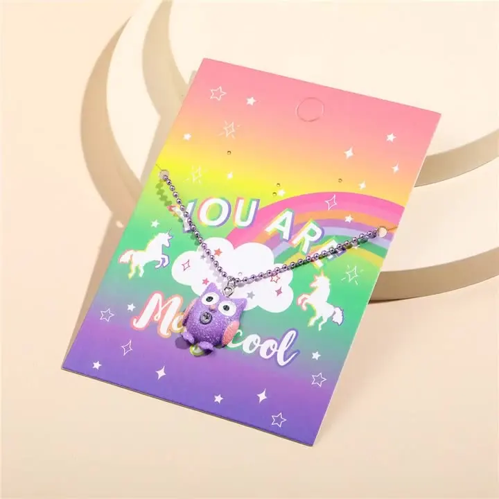 

JOJO Fashion Amazon Hot Sale Cute Cartoon Resin Zircon Glitter Owl Flamingo Heart Unicorn Beads Kids Pendant Necklace