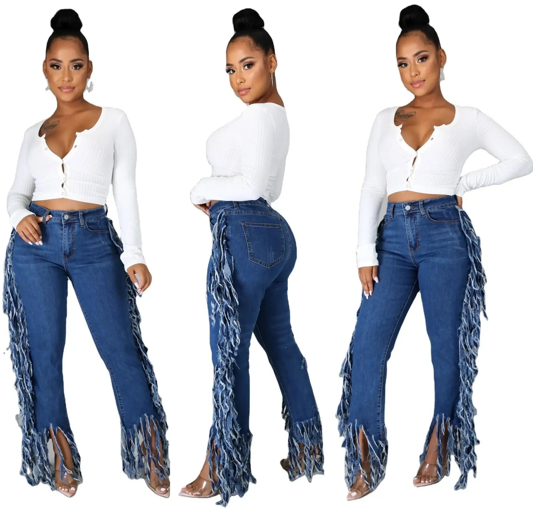 

Women's Personality Trousers New Hot Sale Women's Sexy Fringed Jeans, Picture color