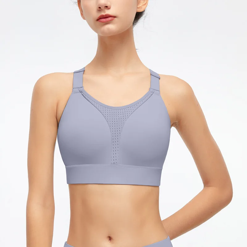 

High Quality Stock Mesh Cross Back Yoga Bra Fitness High Impact Support tight and comfortable Sports Bra