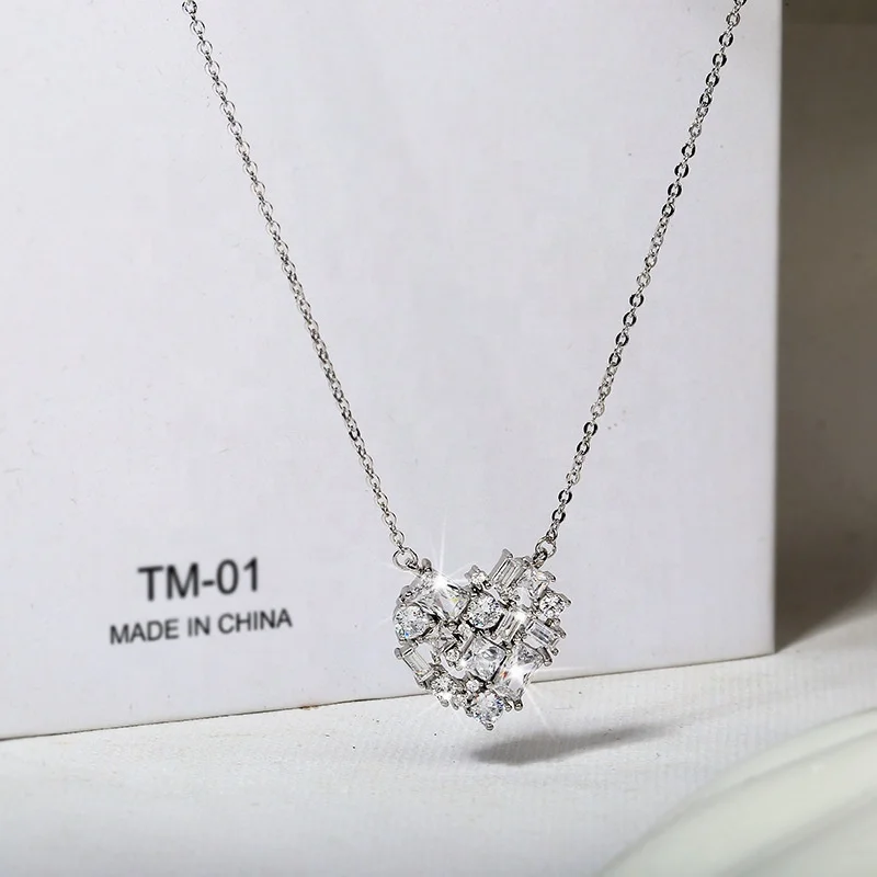 

Women Necklaces Heart Shape Shine Zircon Chain Pendant Necklaces Girl Chain Jewelry Accessory