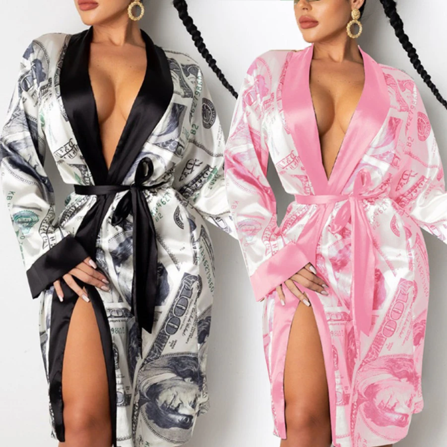 

women's sleepwear satin printed women money robes