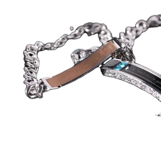 

Hot selling fashion stainless steel couple bracelet beautifully inlaid blue zircon titanium steel bracelet, As picture show