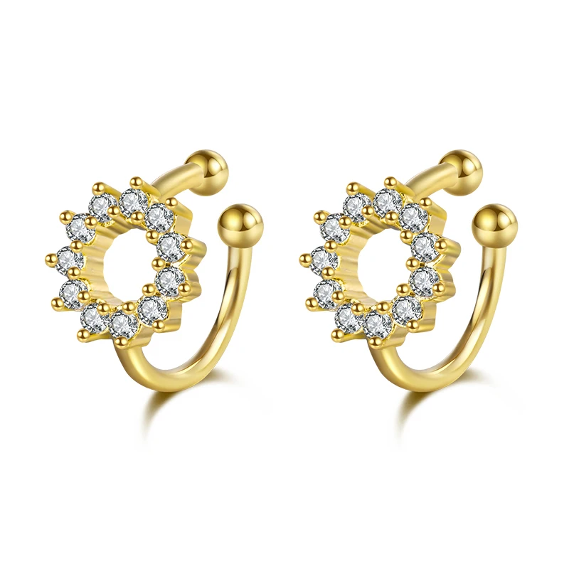 

Fashion simple geometric round earrings copper plated 18K gold zircon ear clips summer girls ear bone clips for women, Gold color
