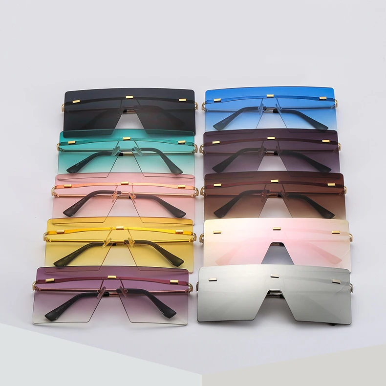 

OT8587 Fashion Rivet Rimless Shades Glasses Square Oversized Sunglasses 2021