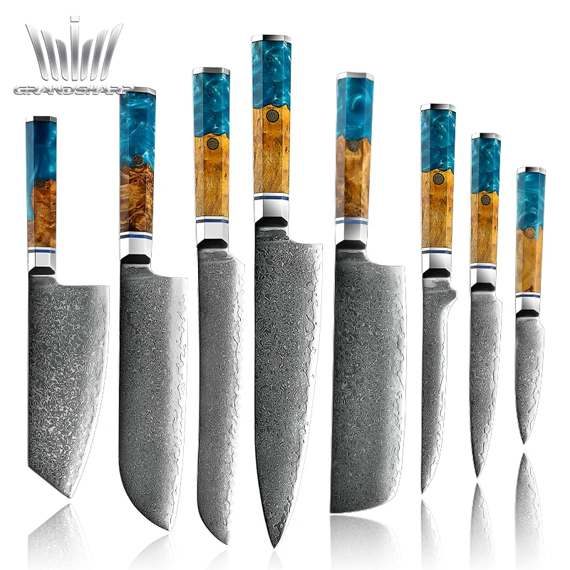 

Grandsharp Professional 67 Layers Damascus Chef Kitchen Knives AUS10 Japanese Knife Set Utility Boning Santoku Cleaver Cutlery