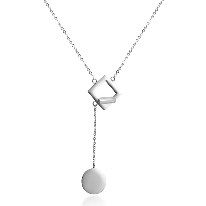 

Wholesale Custom Three-dimensional Square Round Rock Stainless Steel Pendant Double Layered Necklace For Men