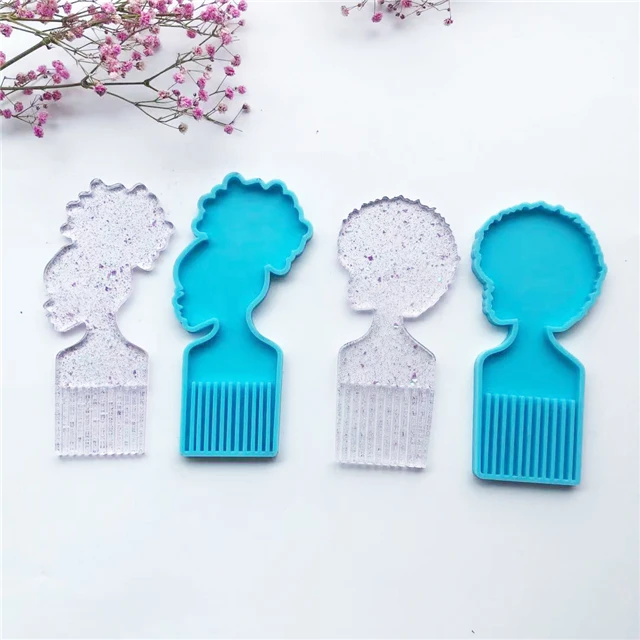 

J066 Amazon Top Seller Shiny Women Head Hair Pick Mold Afro Beauty Female Comb Reisn Molds