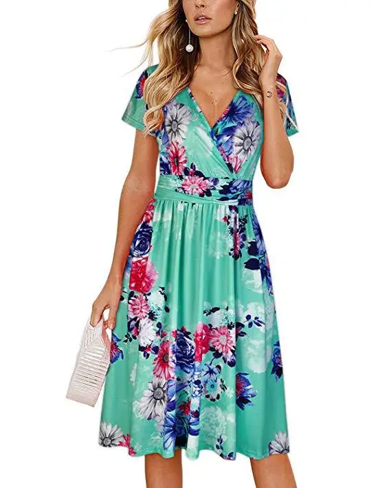 

Amazon hot sale Womens Summer Floral Sundress V Neck Tie Front Spaghetti Strap Dresses with Pockets