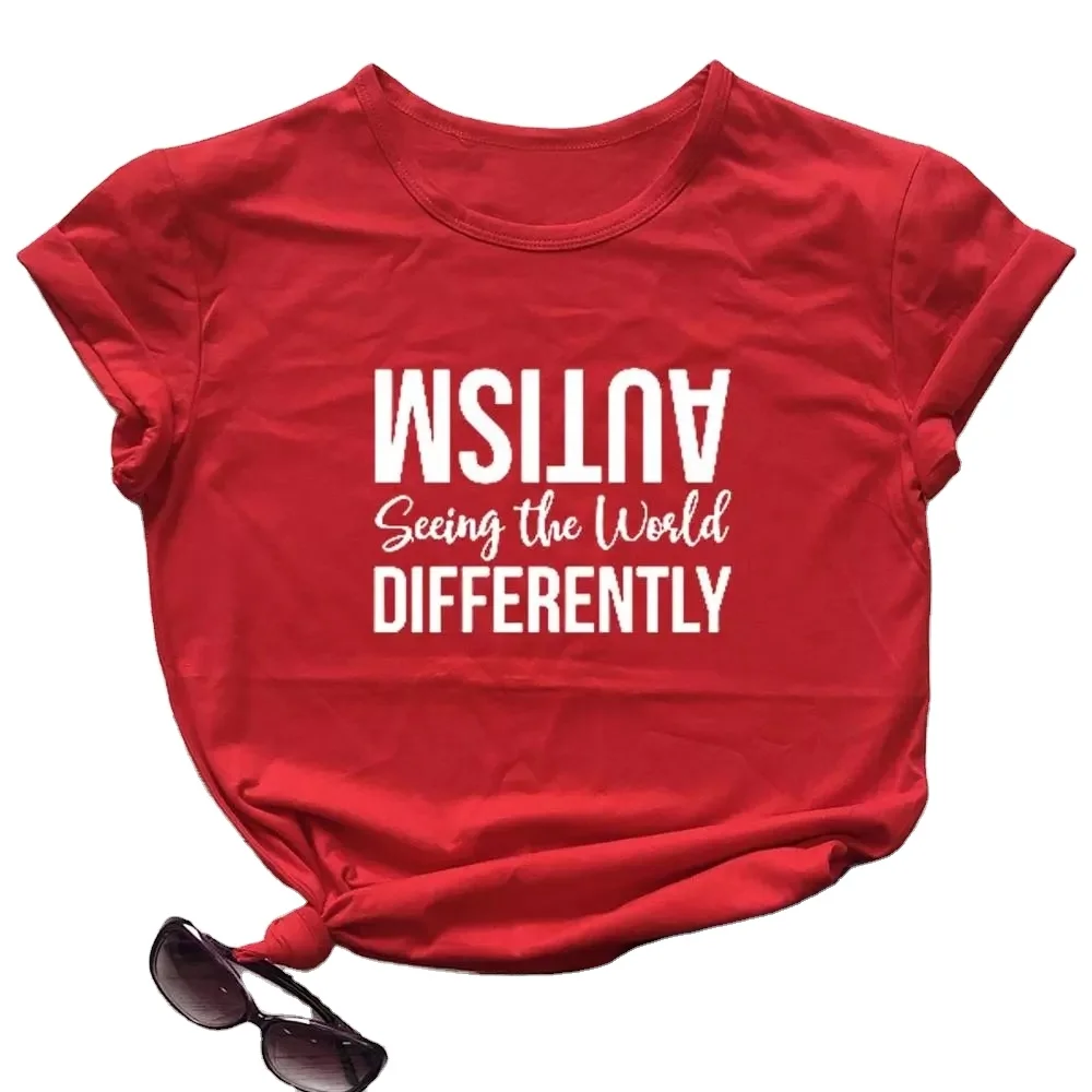 

Wholesale Women's Fashion Autism Seeing The World Differently Shirt Autism T-shirt Mom Shirts Autism Awareness Tees Unisex, Customized color