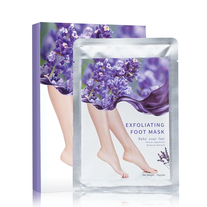 

OEM Wholesale Korea Private Label Natural Organic Lavender Feet Dry Skin Moisturizing Sock Exfoliating Foot Peel Mask, White