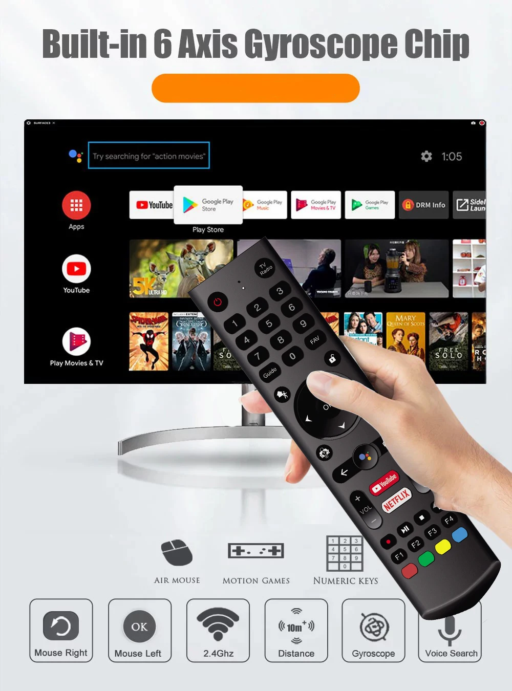 Android Remote Control With Voice Control Wireless Ir/bluetooth Tv