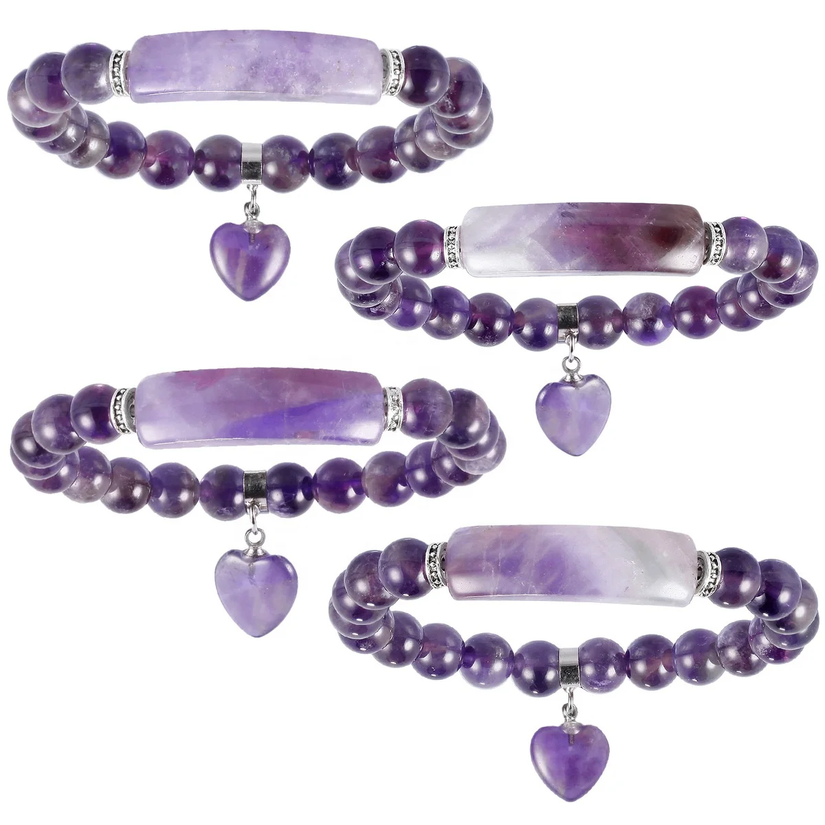 

Healing Stone Bracelet 8mm Beads Chakra Crystal Energy Heart Charm Amethyst Bracelet Handmade Jewelry for Women