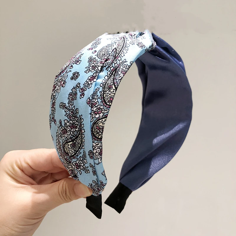 

Contrast color cloth art head band national style pattern wide edge knot hair clip hair band for women's face makeup, Colorful