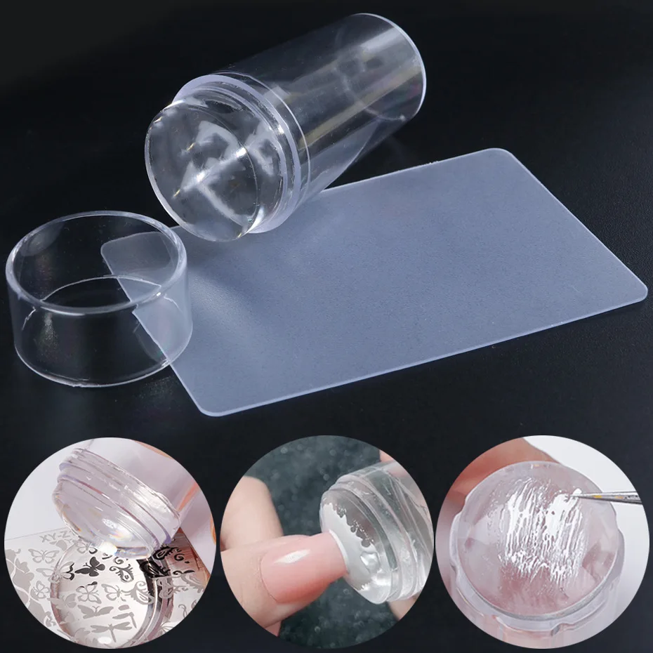 

New hot sale clear jelly silicone nail art stamper plate With Scraper Set Double Head Nail Silicone Stamper, As picture show