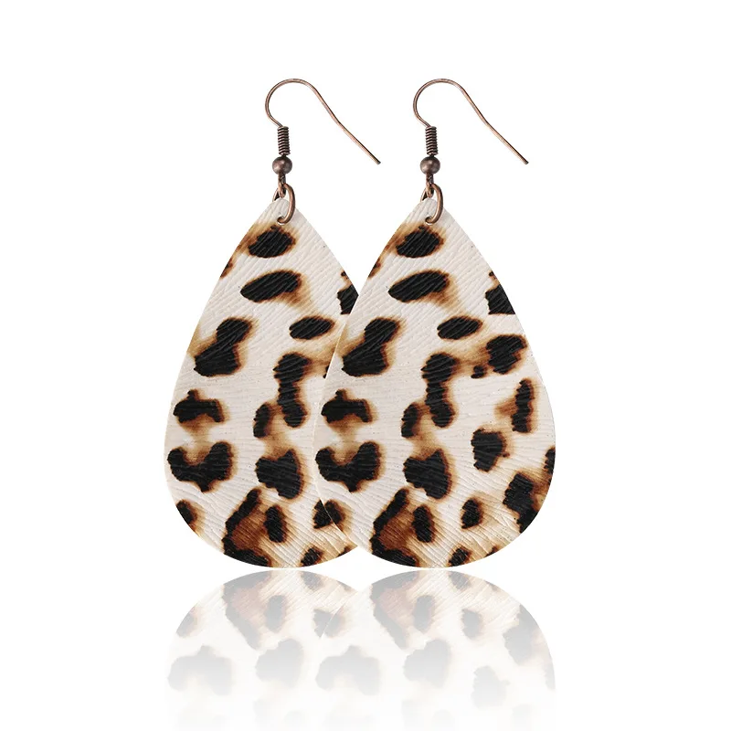 

EL1004 2019 Fashion Jewelry Teardrop Leather Dangle Earrings for Women Girls Lightweight Leopard Print Dangle Earrings