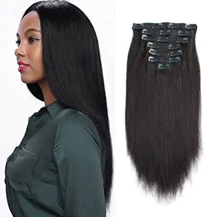 

DIVA1 Real Remy Thick Yaki Hair Clip In Hair Extensions for African American Relaxed Hair 7 Pieces 120 Gram