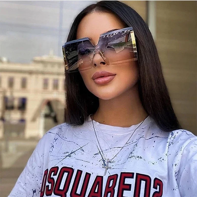 

Classic Large Frame Square Sunglasses Oversized Rimless sunglasses One Piece Women Shades Sunglasses