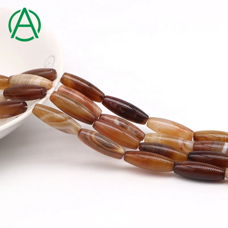 

ArthurGem Tibetan Dzi Agate Stone Beads Jewelry Accessories Olive-shaped striped agate barrel tube bead loose beads, Natural color