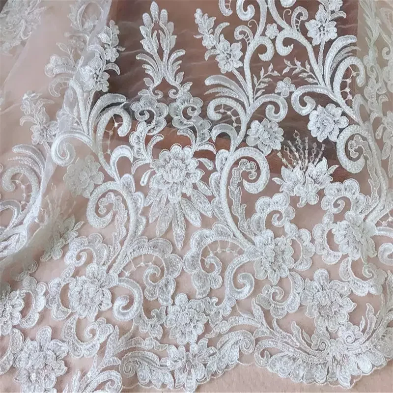 

HC-3966 Hechun Factory Wholesale Cotton Lace Sequin Fabric for Wedding Dress, Black;white;beige