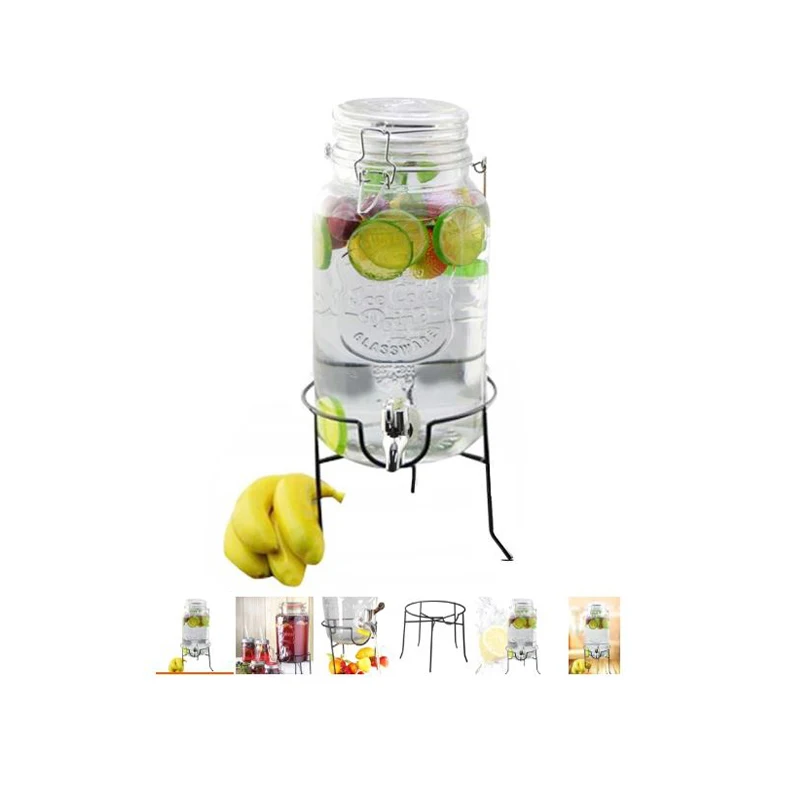 1 Gallon Glass Jar Mason Beverage Drink Dispenser With Tap And Metal