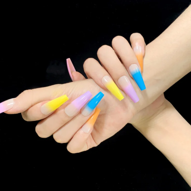 

rainbow press on nails reusable false nail stick on nails press