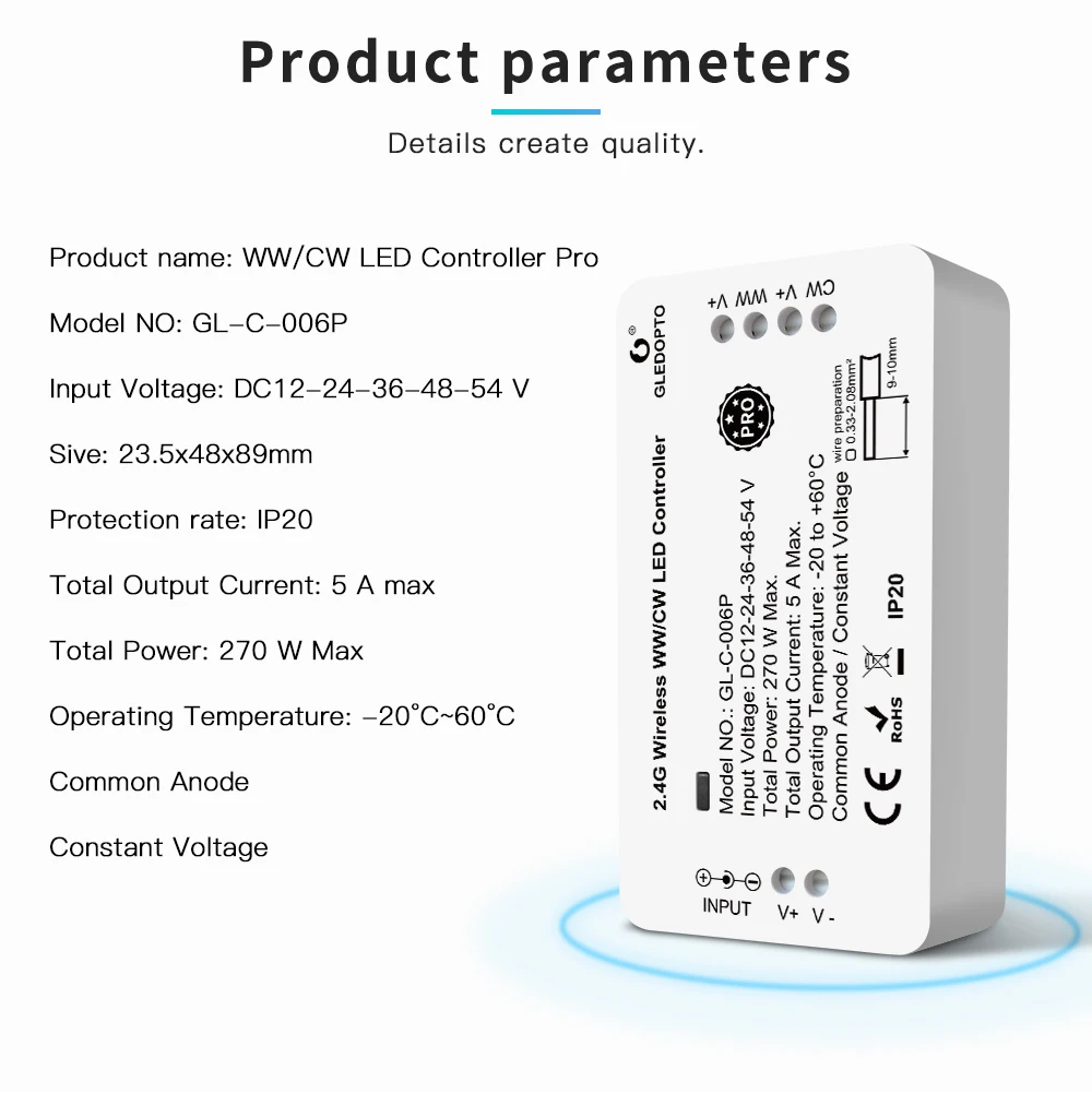 White LED Tap Lights 2700-6500K Dimmable WW/CW Light Strip Controller works with Smart Life APP - ANKUX.COM