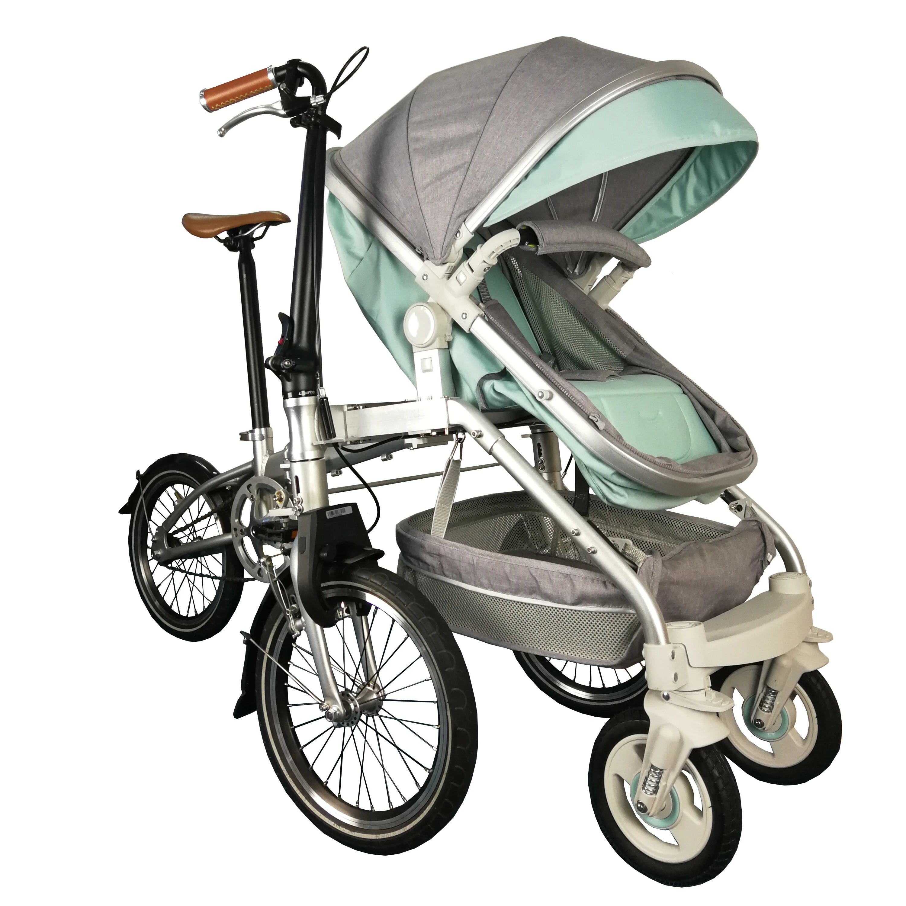 

Folding mother and child stroller bike 16inch single speed bicycle for outdoor, Green