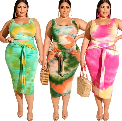 

2021 Sexy Sleeveless Crop Top And Bodycon Skirt Two Piece Set Women Plus Size Dress