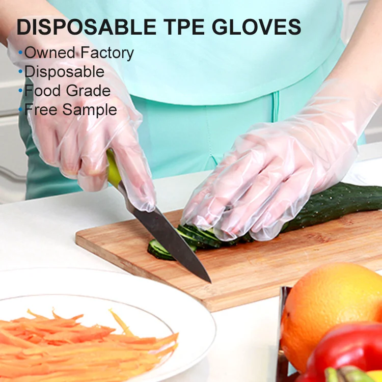 

2022 OEM Food Grade polythehe Glove High Elastic TPE Catering Kitchen Oil Film Transparent CPE Gloves, White