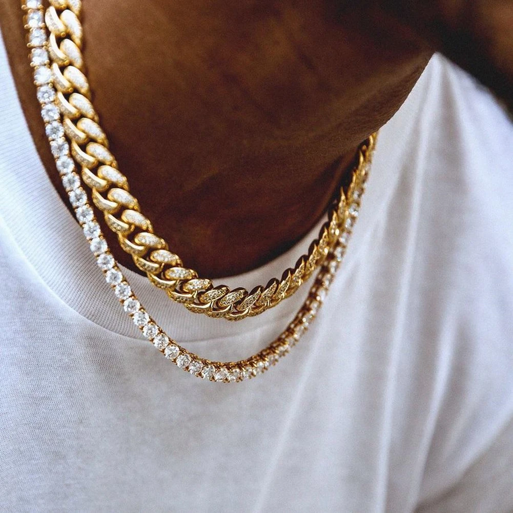 

Hip Hop Choker 3MM CZ Iced Out Silver Gold Pink WomenMen's Tennis Chain Diamond Chain Necklace, Gold/silver/pink color