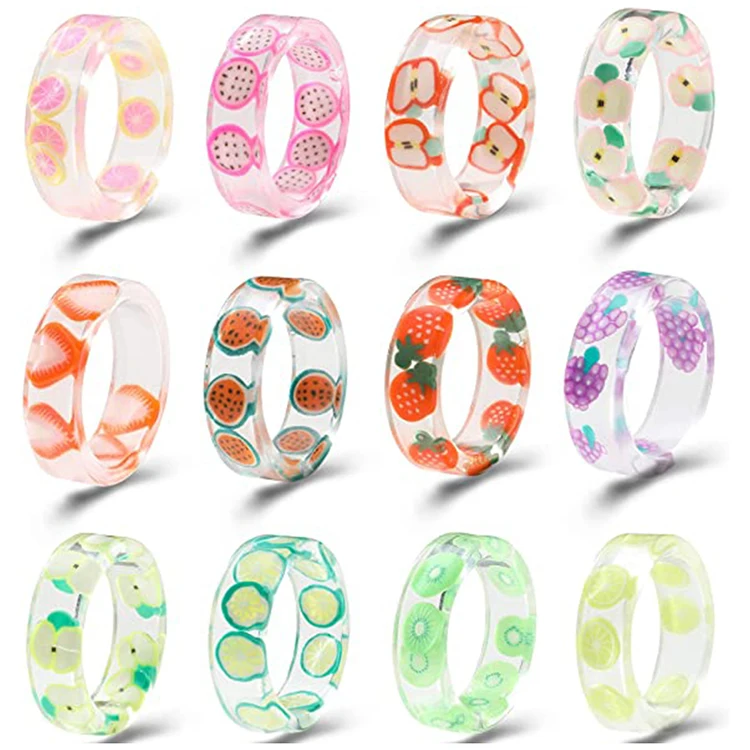 

Fashion Plastic Cute Stackable Resin Colorful Friut Ring for Women