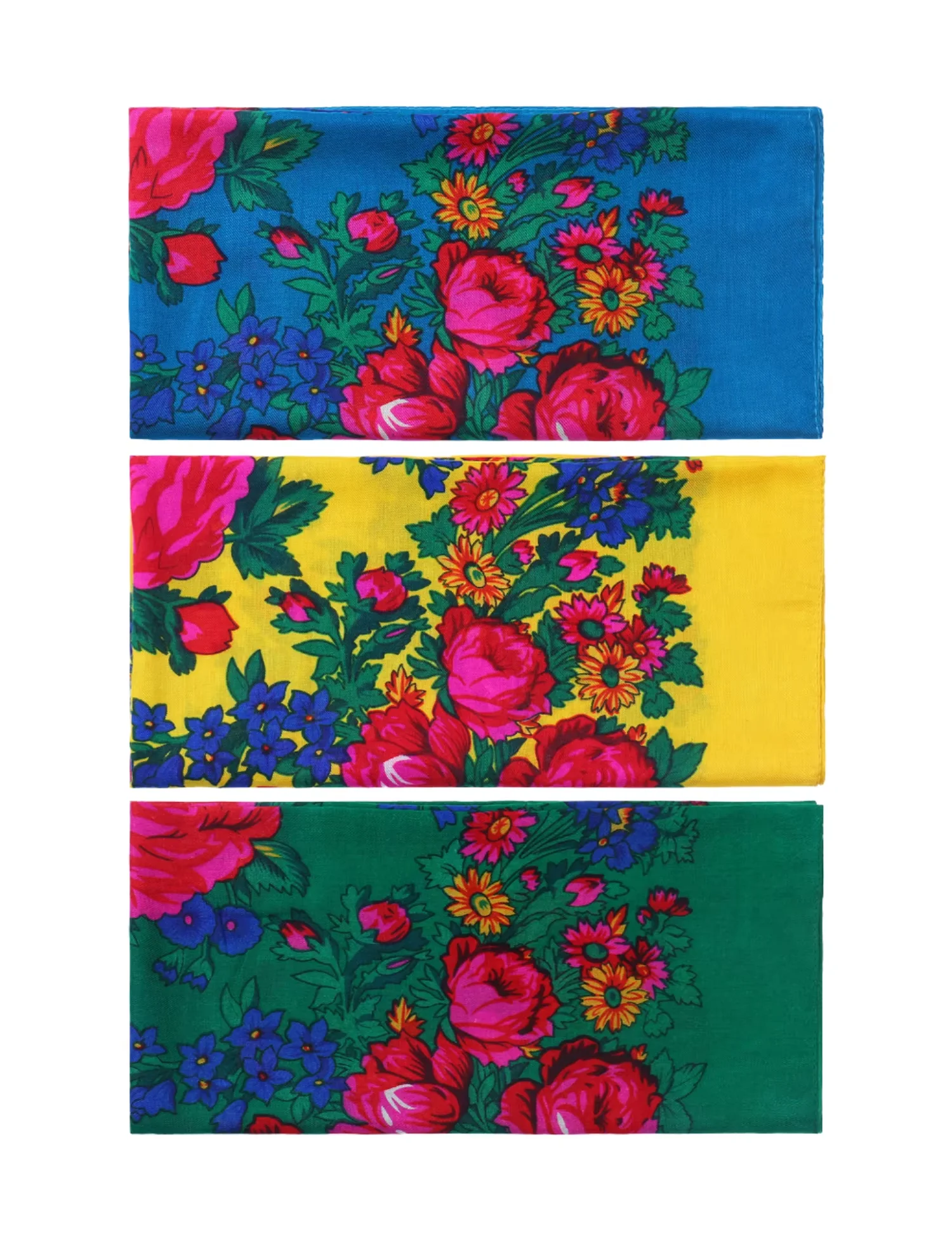 70*70 cm Russian Ethnic Scarf Square Head Hair Scarves Printed Acrylic Floral Babushka Neck Scarf for Women Girls