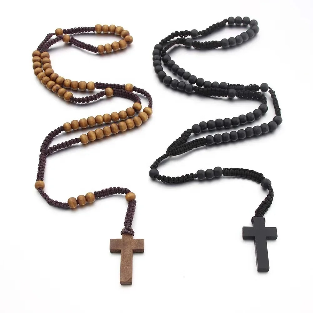 

2019 cross-border best selling handmade wooden beads catholic rosaries cheap Necklace