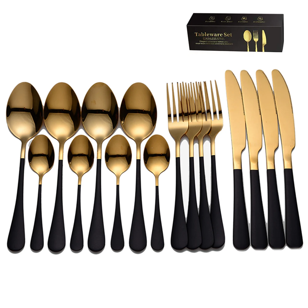 

Promotion Stainless Steel Silverware Gold Black Flatware With Box Customized Cutlery Set 24pcs, Gold/silver/rose gold/rainbow/black