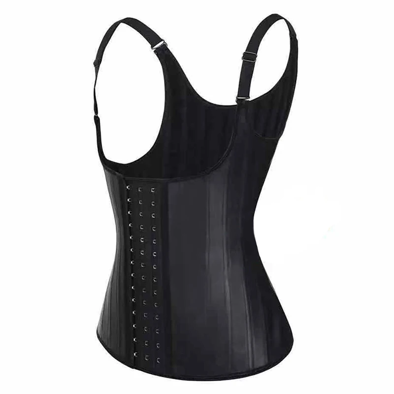 

2020 Movable Band Custom Logo Tight Compression 25 Steel bones Vest Hooks Front Women Body Shaper 100% Latex Waist Trainer Vest, Black, pink, as picture show
