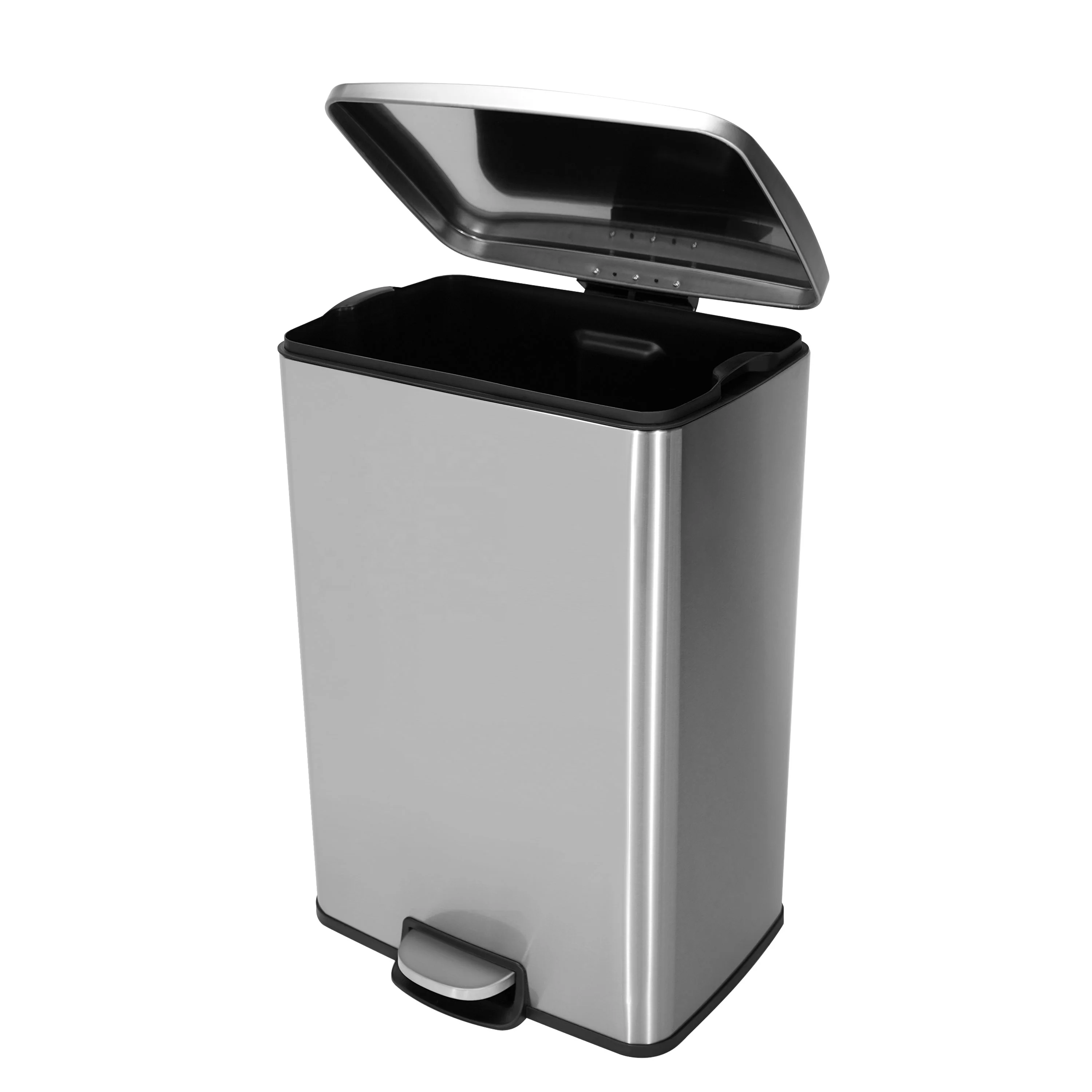 

50L Rectangular Trash Can Modern 13 gallon waste bin Stainless Steel pedal Garbage Bin, Silver