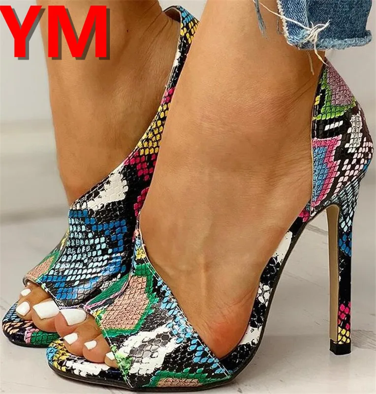 

HOT Women Pumps New Shoes Sexy High Heels Ladies Party Stiletto & Enlargers Female Silver Wedding Snake Print Heels Zapatos 42