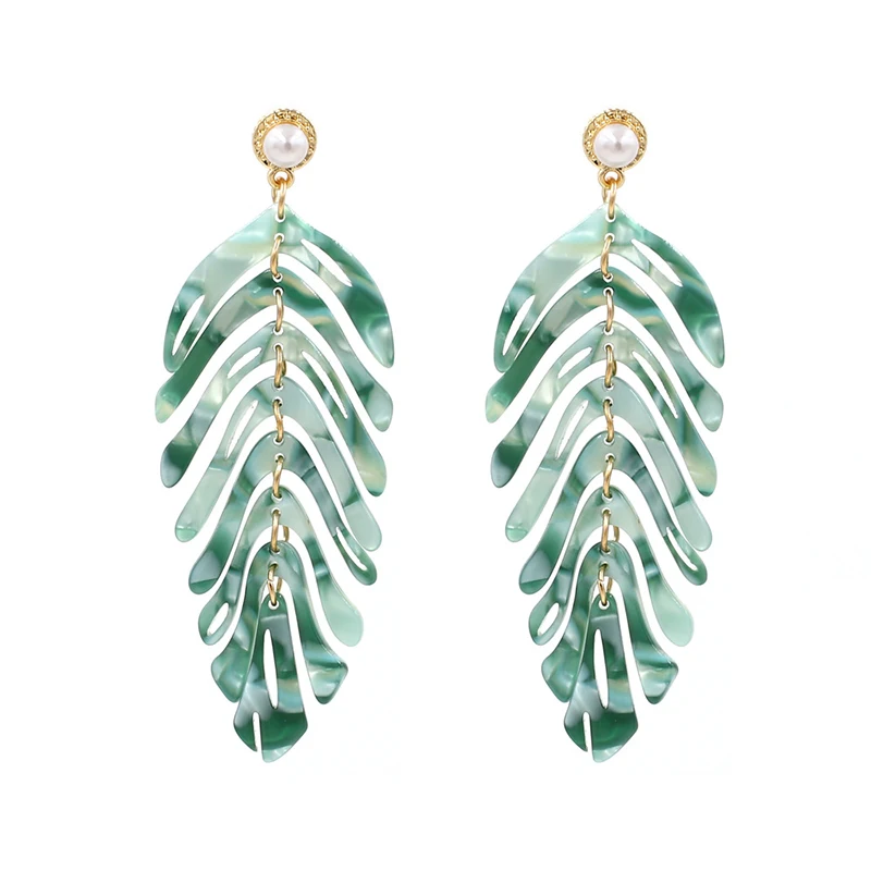 

New Acrylic Leaf Dangle Earrings for Women Fashion Boho ZA Statement Long Drop Earrings Jewelry (SK666), As picture