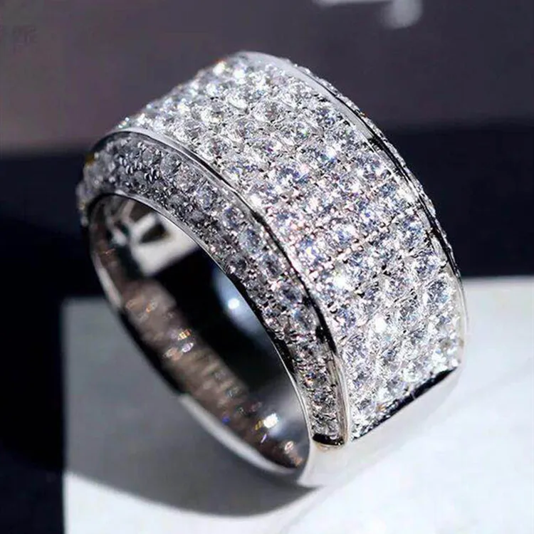 

Cross-Border Jewelry Luxury Half Circle Full Diamond Design Ring Female Fashion Niche Cold Celebrity Ring Wholesale