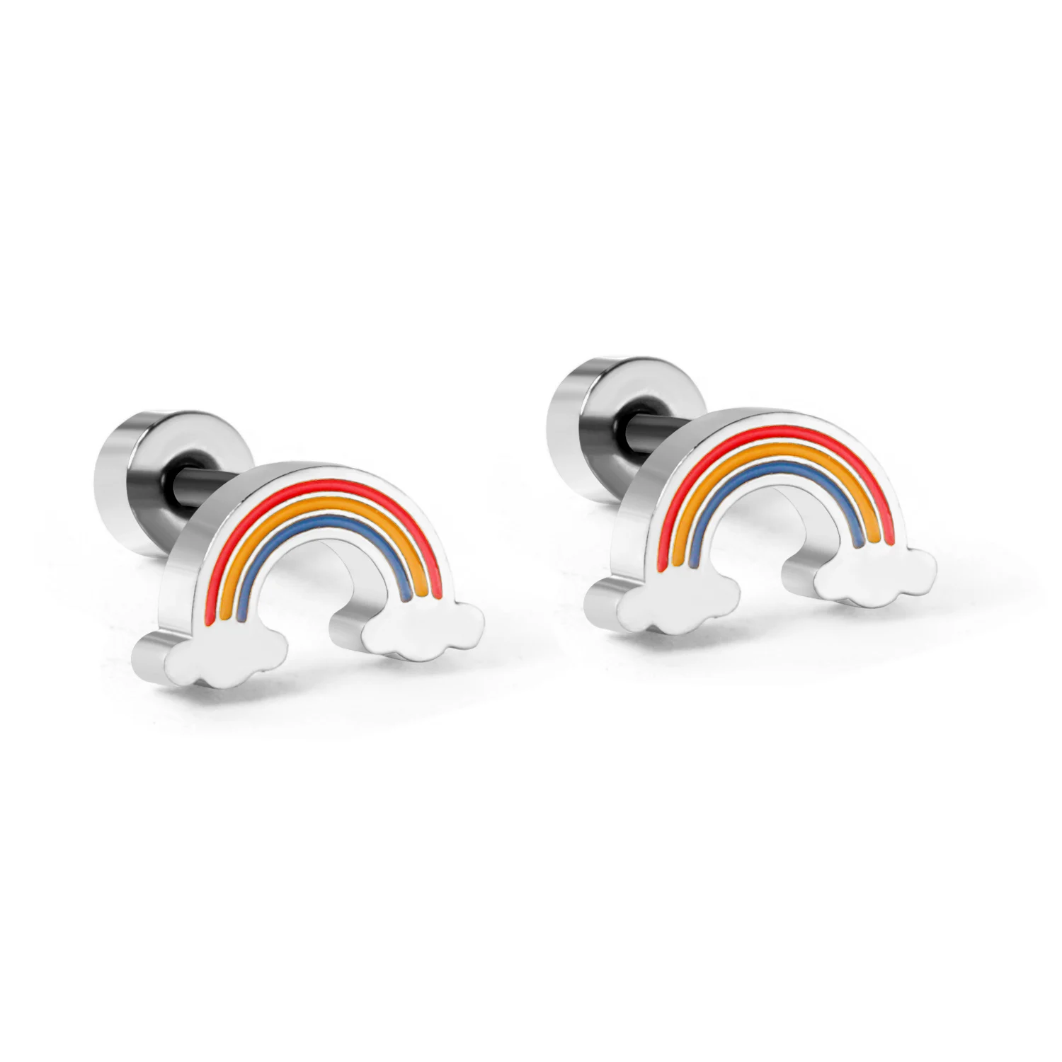 

18k Gold Plated Carton Rainbow Jewelry Stud Enamel Earrings, Gold/steel