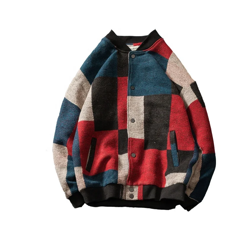 

2022 Men's Work Wool Clothes Stand Collar Coats Streetwear Brand Bomber Jackets Fashion Color Splicing Windbreaker Size