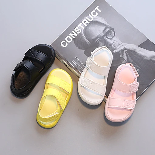

2022 summer Korean design infant baby kids sandals Toddler Girl solid pink yellow wholesale