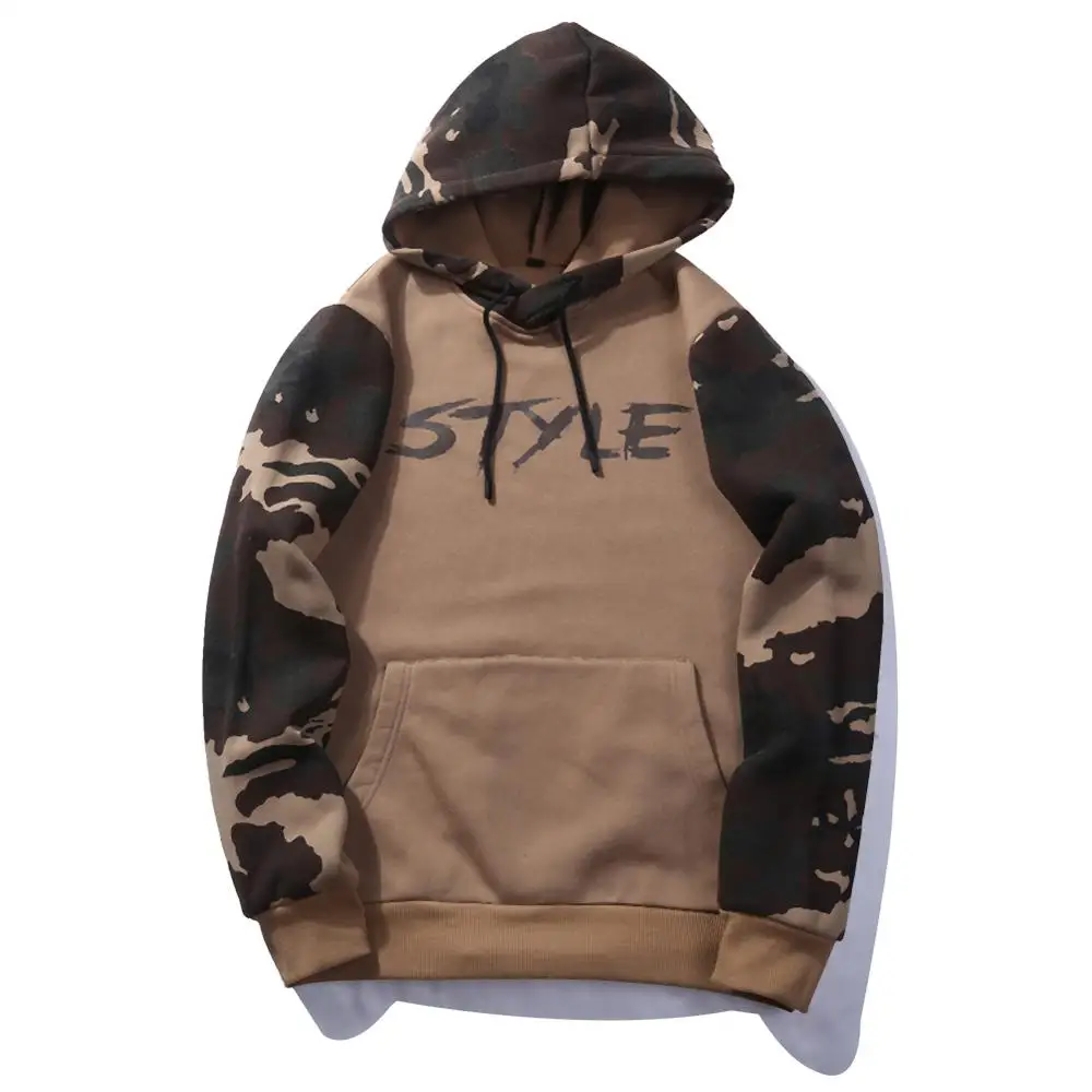 

Korean Wholesale Kangaroo Pocket OEM Hoodie Sweatshirts Camouflage Patchwork Long Sleeve Oversize Plain Pullover Hoodies For Men