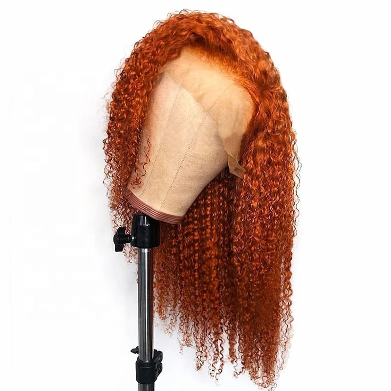 

180% Density Ginger Orange Color Afro Kinky Curly Vietnam Virgin Cuticle Aligned Hair Lace Front Wigs