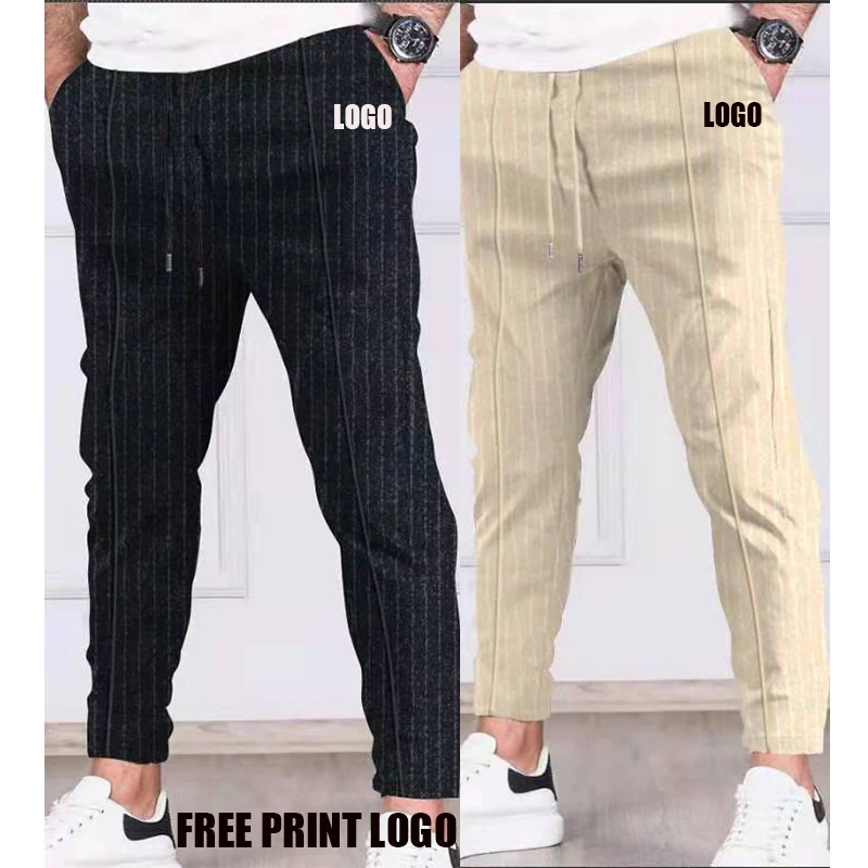 

Free shipping Custom Men's Track Pants Polyester Drawstring Stripe Skinny Sweatpants Stacked Fashion Jogger Wear Pants, Customized color