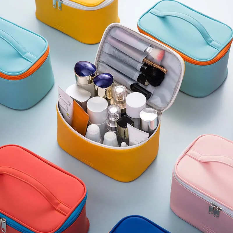 

Promotional Eco-friendly Travel Cosmetic Bag Organizer Pu Cosmetic Bags Toiletry Bag Leather, As details shows /oem