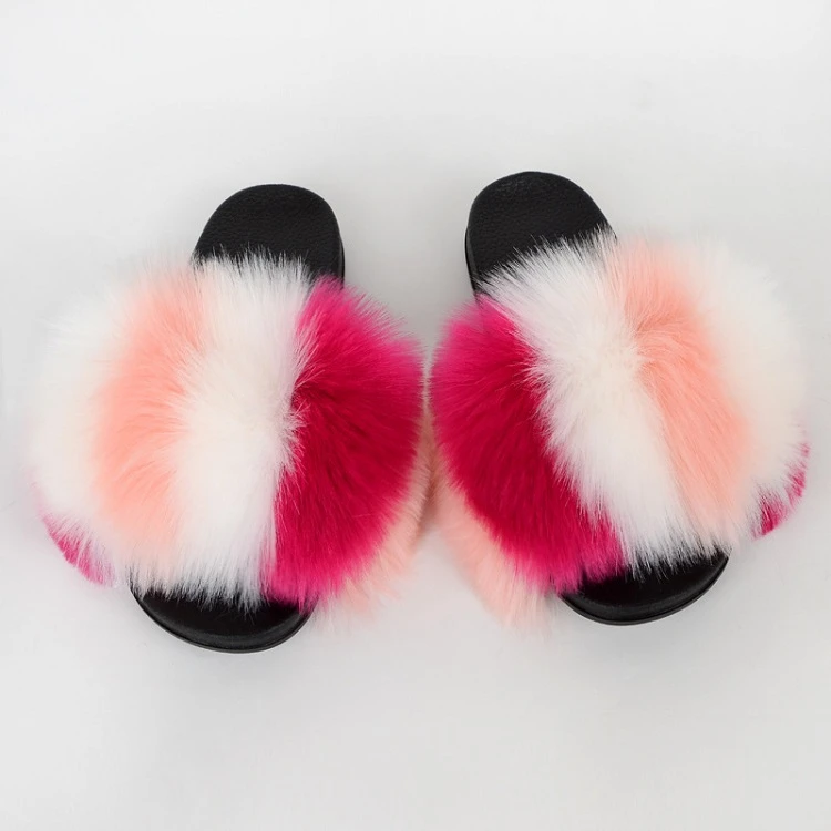 

fur slippers ladies jelly bags and Fur Soft Sandals natural color Slippers women faux fur slides, Customized color