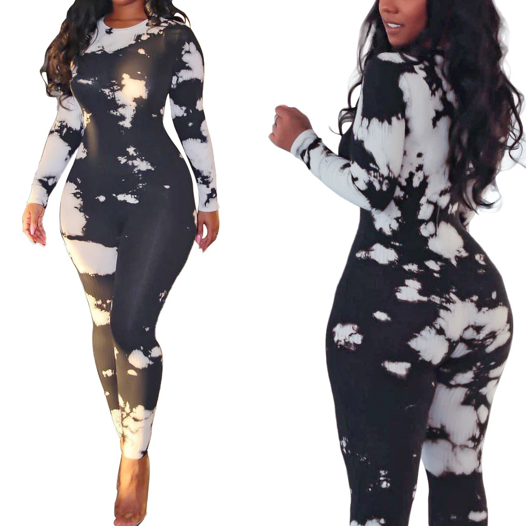 

FS1983D 2021 Women sexy Rompers Fashion Long sleeve tie dye Jumpsuits