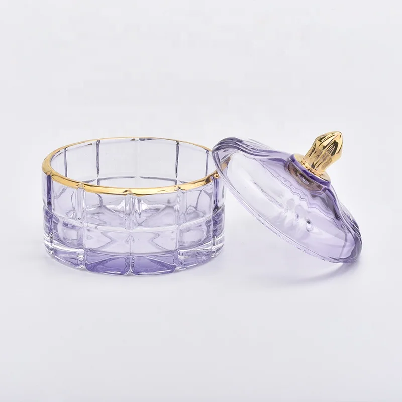 Luxury round votive long glass candle holders with lid